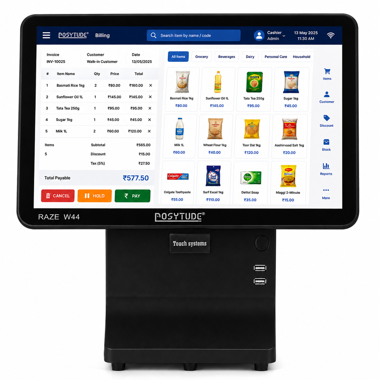 RAZE W44 Core i3 Dual Screen Smart Touch POS Terminal — view 1